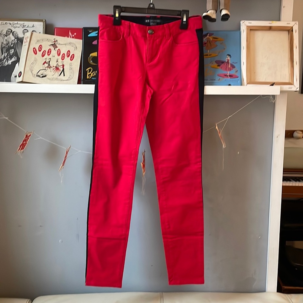 Armani Exchange Woman Skinny red Jeans black lines 25